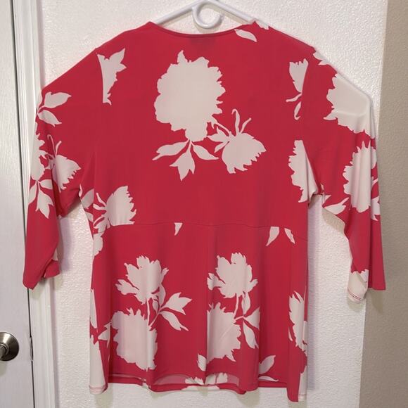 Alfani blouse faux wrap 3/4 sleeve flower print white pink Sz 2X excellent used - Picture 4 of 7